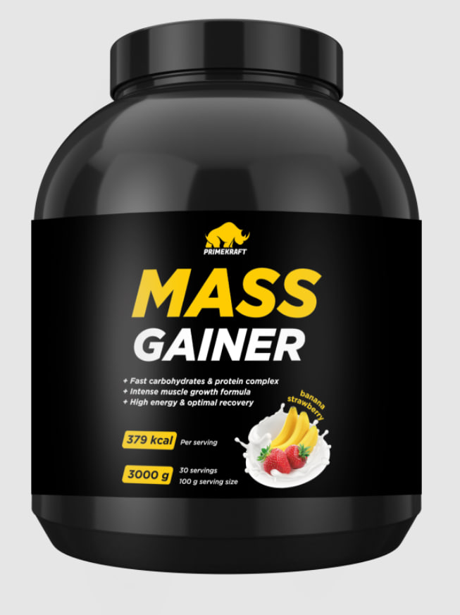 Гейнер PRIMEKRAFT MASS GAINER для набора массы Клубника-Банан