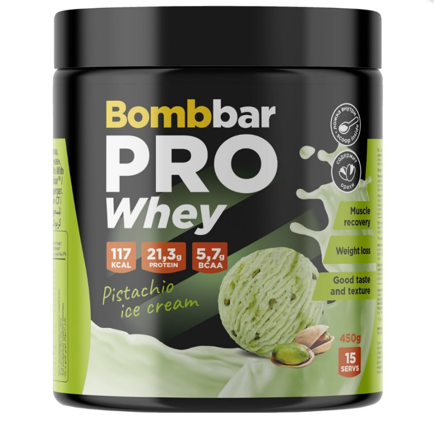 Bombbar Протеин сывороточный без сахара Whey Protein Pro «Фисташковое мороженое»