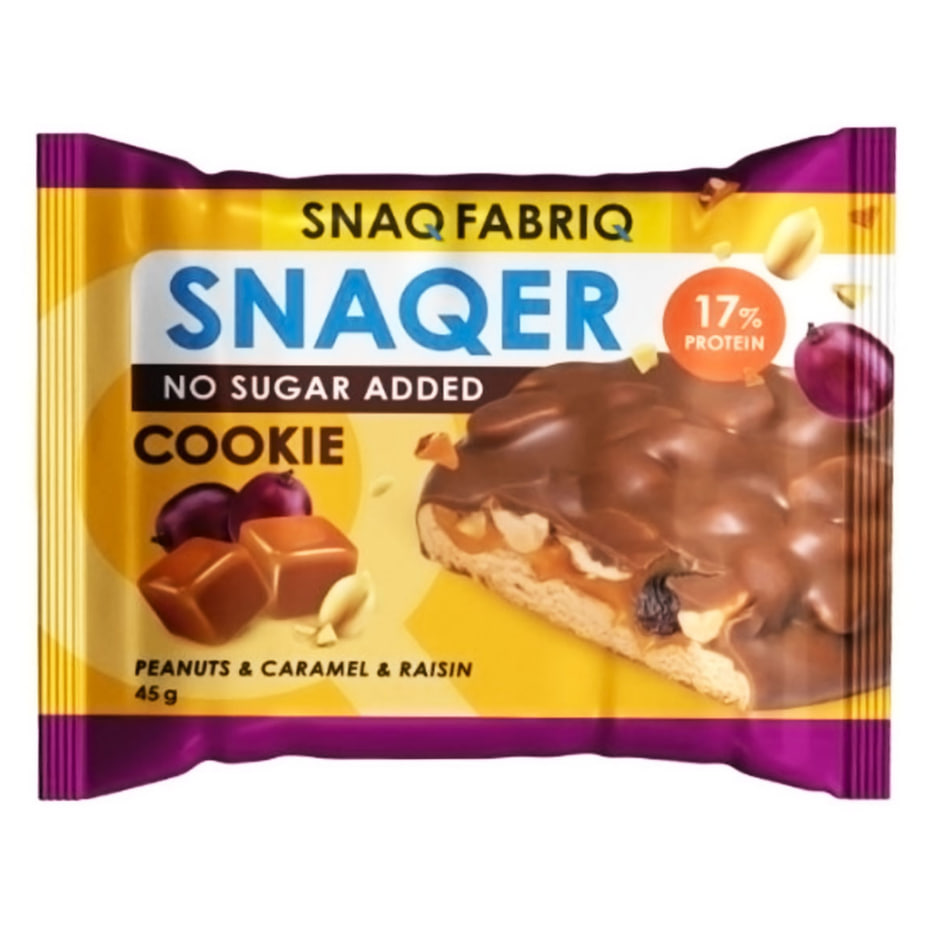 SNAQ FABRIQ Протеиновое печенье в шоколаде SNAQER «Арахис, изюм и карамель»